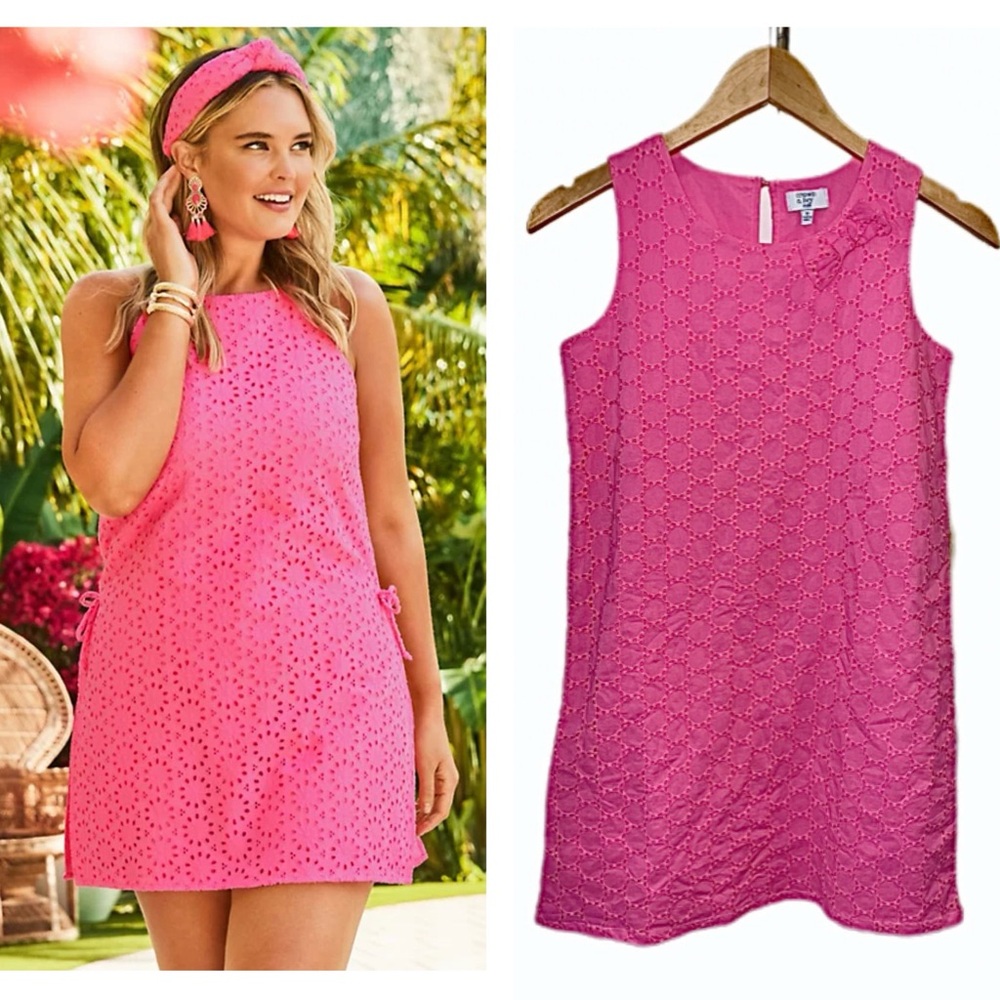 NEW! Crown & Ivy Girls Pink Eyelet Sleeveless Dress Bow Preppy Cute NWT - 12